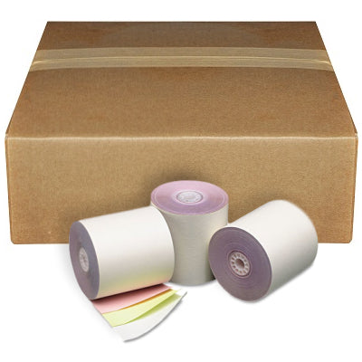 3" X 3" Premium 3 Ply Carbonless Paper Rolls - 50 Rolls